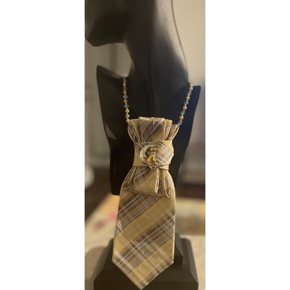 The Re-Imagined Vintage Yellow Gray Blue Tie & Cat Vintage Brooch for a Necklace - Picture 1 of 9